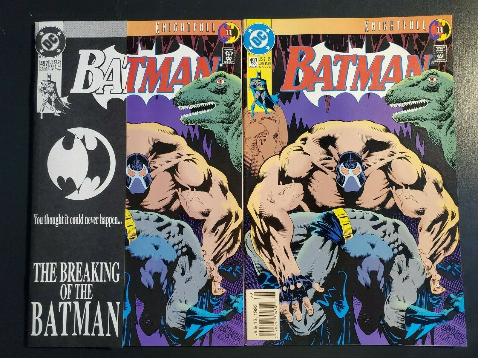 Batman #497 1993 Bane breaks Batman's back Direct + Newsstand UPC NM/VF+ 2  book|