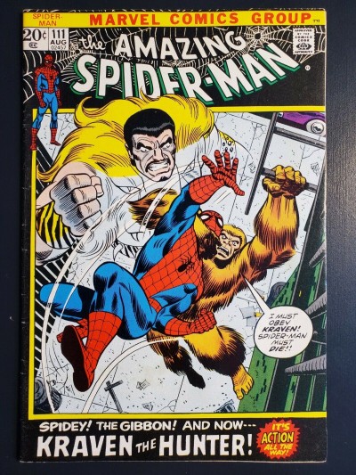 Amazing Spider-Man #111 (1972) VG+ (4.5) vs Kraven and the Gibbon picture frame|