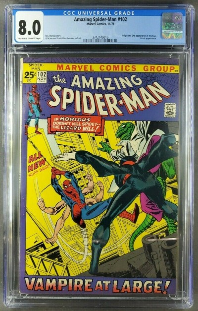 Amazing Spider-Man #102 (1971) CGC 8.0 2nd app & Origin of Morbius 3742146016|