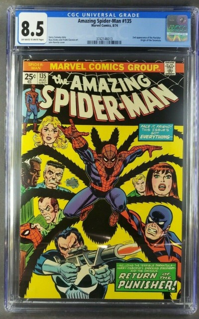 Amazing Spider-Man #135 (1974) CGC 8.5 VF+ OWW 2nd app of Punisher 3742146013|