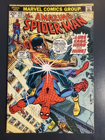 AMAZING SPIDER-MAN #123 (1973) F+ 6.5 Luke Cage Power Man battle cover|