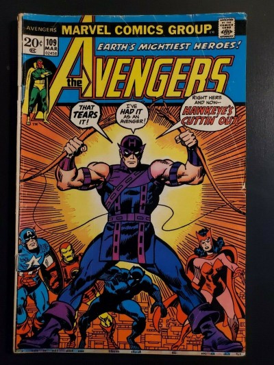 Avengers #109 (1973) VG- (3.5) Hawkeye picture frame cover |