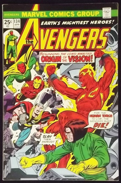 AVENGERS #134 VF ORIGIN OF VISION REVISED ULTRON GOLDEN AGE HUMAN TORCH