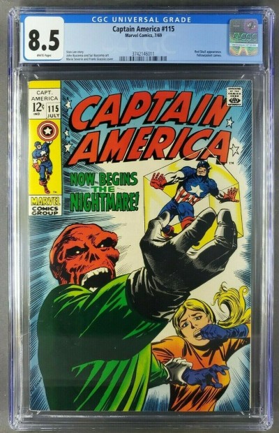 Captain America #115 (1969) CGC 8.5 WP CLASSIC RED SKULL COSMIC CUBE COVER|