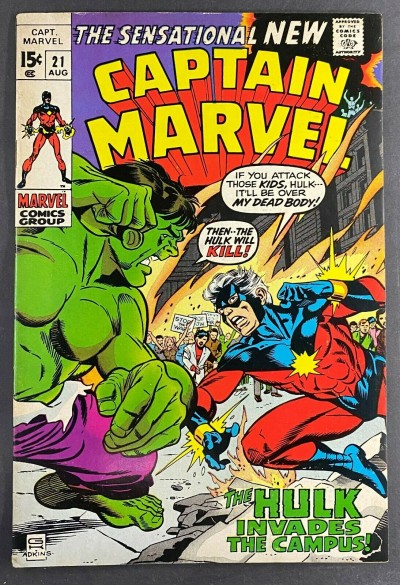 Captain Marvel (1968) #21 FN/VF (7.0) Incredible Hulk Appearance Gil Kane Art