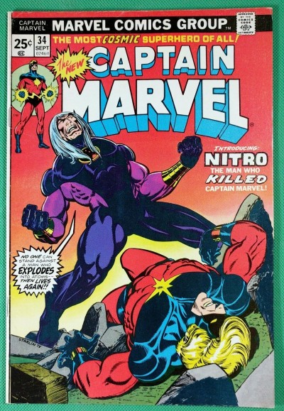 Captain Marvel (1968) 34 FN/VF (7.0) 1st app Nitro (cancer issue leads to death)