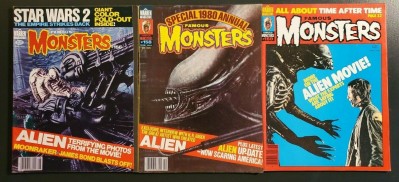 Famous Monsters of Filmland lot 156, 158, 159 ('79) Alien covers/content Geiger|