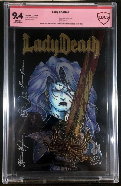 Lady Death (1994) #1 CBCS 9.4 verified signature x 3 Hughes Jensen Pulido w/COA