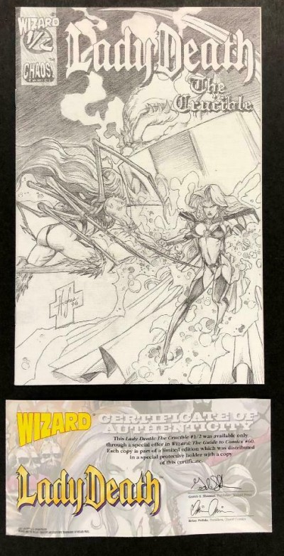 Lady Death: The Crucible (1996) Wizard 1/2 Canvas Sketch Variant with COA Chaos