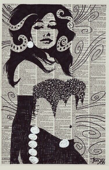 Mike Hoffman Newspaper Girl #39 Just Like Candy Original Art on Newsprint