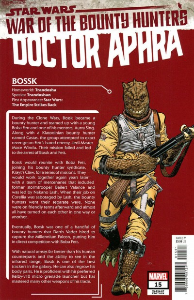 Star Wars: Doctor Aphra (2020) #15 VF+ Handbook Variant Cover (Bossk) Ron Frenz