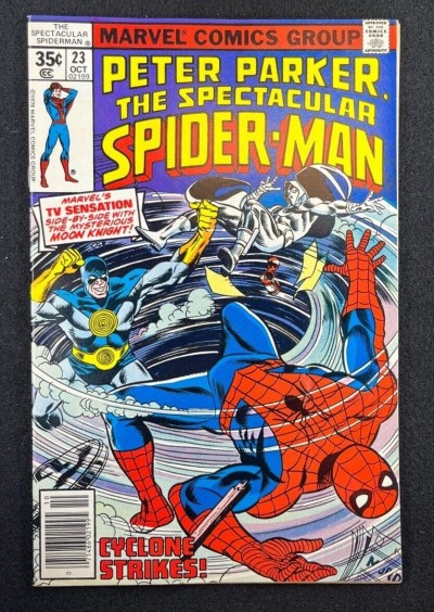 The Spectacular Spider-Man (1976) #23 NM- (9.2) Moon Knight & Cyclone App
