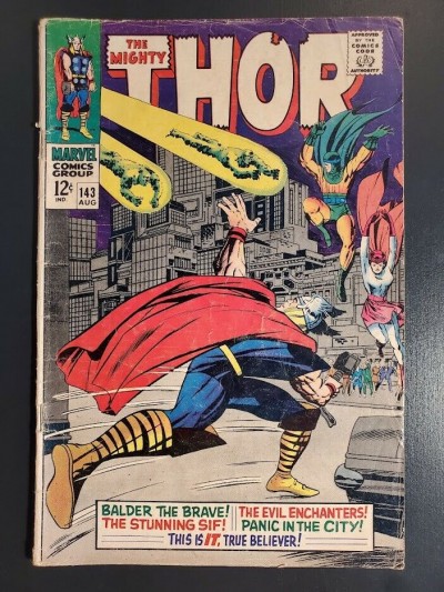 Thor #143 (1966) G+ 2.5 1st appearance Enchanters, Living Talisman |