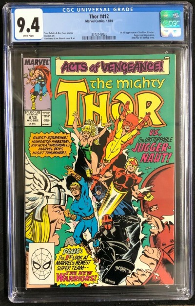 Thor (1966) #412 CGC 9.4 1st Full app New Warriors (3742142020)