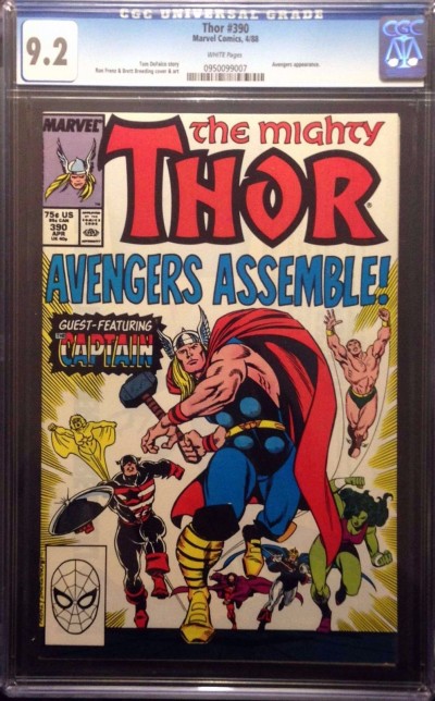 Thor (1966) #390 CGC 9.2 Captain America lifts Thor's hammer (0950099007)