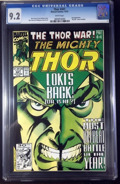 Thor (1966) #441 CGC 9.2 white pages Thor War part 4 of 4 (0804916004)