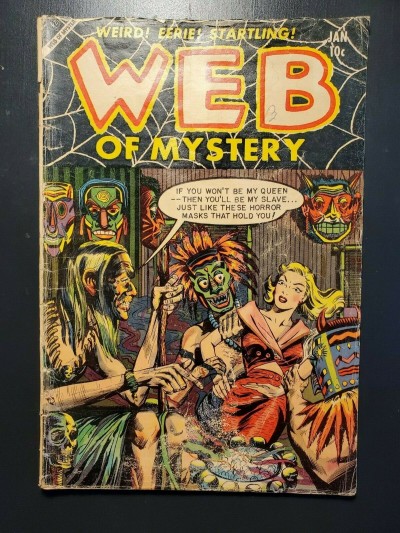 WEB OF MYSTERY #22 1954 G 2.0 Rare Ace Pre-Code Horror Headlight Bondage Cover |