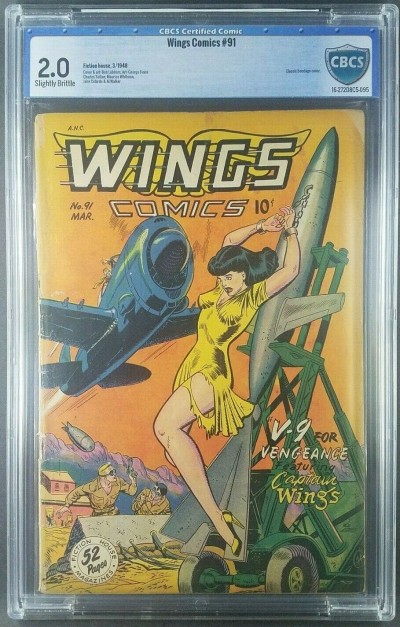 Wings #91 (1948) Certified CBCS NOT CGC 2.0 CLASSIC BONDAGE COVER |
