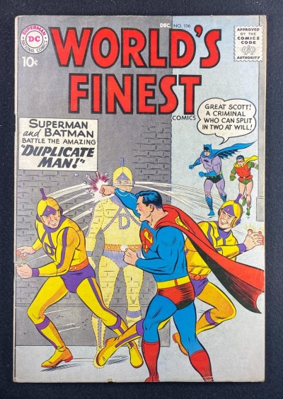 World’s Finest (1941) #106 FN- (5.5) Curt Swan Batman Superman Duplicate Man