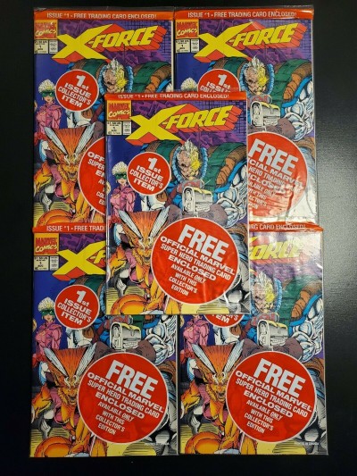 X-Force #1 NM Set of 5 Marvel Comics 1992 Sealed Cable Deadpool Negative Icon |
